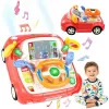Simulator Auto Interactiv pentru Copii cu Volan – Lumini, Sunete, Muzica, Roz somon