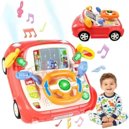 Simulator Auto Interactiv pentru Copii cu Volan – Lumini, Sunete, Muzica, Roz somon