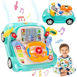 Simulator Auto Interactiv pentru Copii cu Volan – Lumini, Sunete, Muzica, Turcoaz