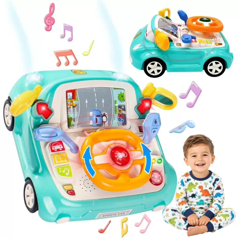 Simulator Auto Interactiv pentru Copii cu Volan – Lumini, Sunete, Muzica, Turcoaz