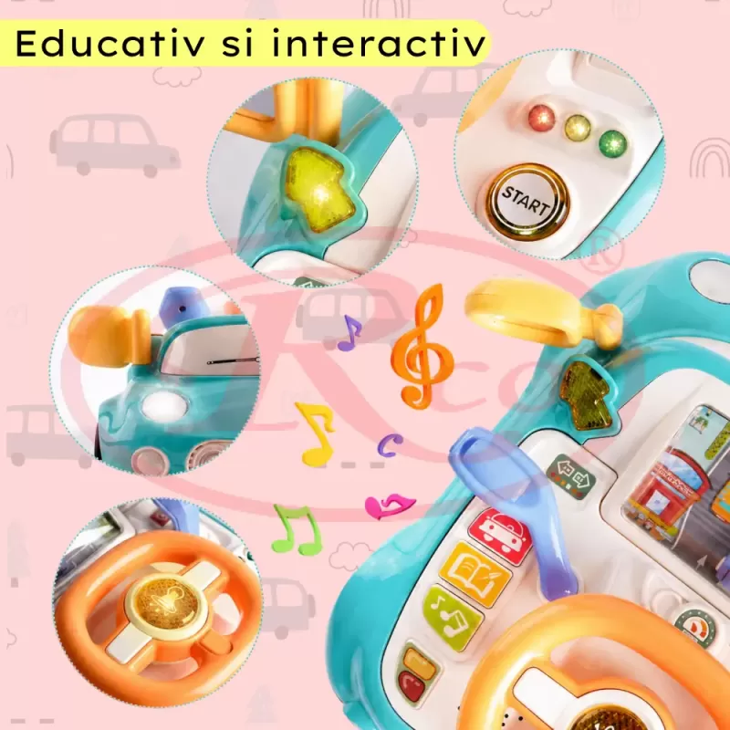 Simulator Auto Interactiv pentru Copii cu Volan – Lumini, Sunete, Muzica, Turcoaz