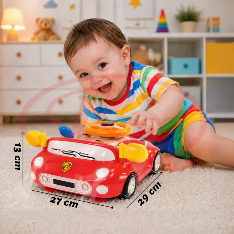 Simulator Auto Interactiv pentru Copii cu Volan – Lumini, Sunete, Muzica, Roz somon