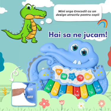 Mini pianina de jucarie interactiva Crocodil Albastru
