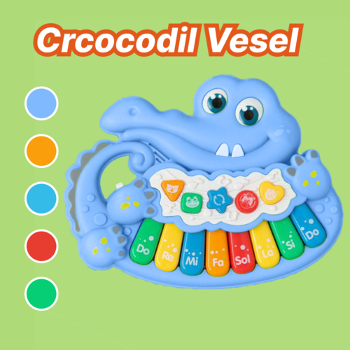 Mini pianina de jucarie interactiva Crocodil Albastru