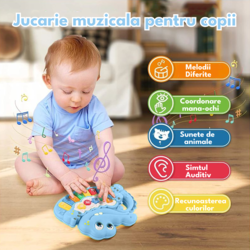 Mini pianina de jucarie interactiva Crocodil Albastru