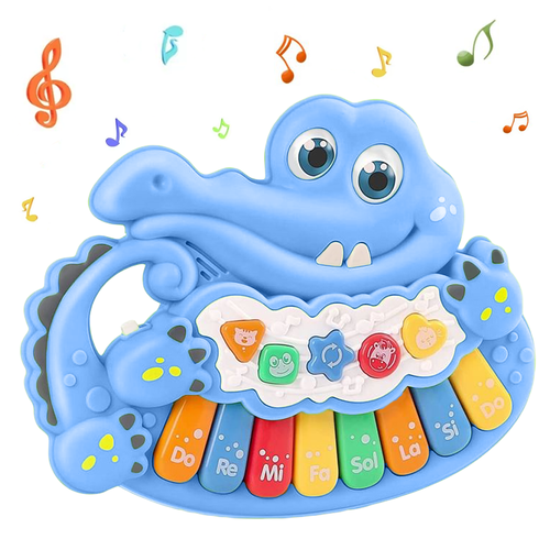 Mini pianina de jucarie interactiva Crocodil Albastru