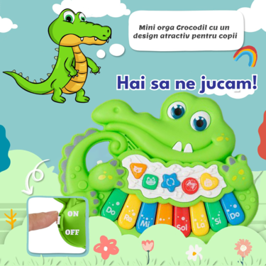 Mini pianina de jucarie interactiva Crocodil Verde