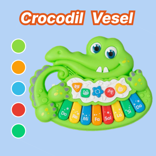 Mini pianina de jucarie interactiva Crocodil Verde