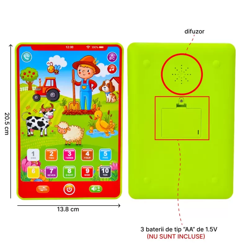 Tableta RCO Y-pad interactiva si educativa, Ferma animalelor in limba engleza, 20.5x13.8x1.3cm, 3+ani