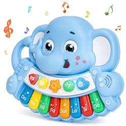 Jucarie interactiva muzicala cu functii si lumini, mini orga Elefant RCO, 21 x 17 cm, +18 luni