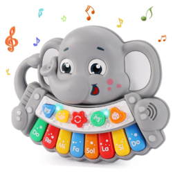 Jucarie interactiva muzicala cu functii si lumini, mini orga Elefant RCO, 21 x 17 cm, +18 luni