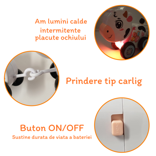 Jucarie Interactiva muzicala cu functii, lumini si mobilitate, mama si puii RCO, 35 x 16 x 8.5 cm, 3+ ani, Cow