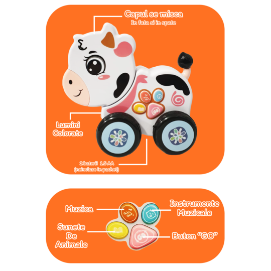 Jucarie Interactiva muzicala cu functii, lumini si mobilitate, mama si puii RCO, 35 x 16 x 8.5 cm, 3+ ani, Cow