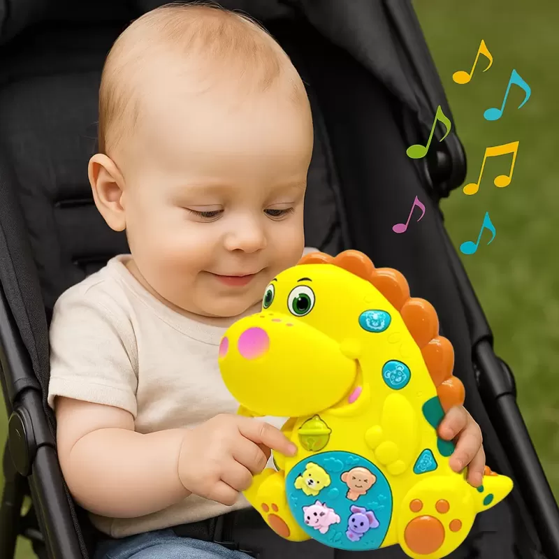 Jucarie interactiva muzicala cu functii si lumini, Dinozaur RCO, 14 x 14 cm, +12 luni