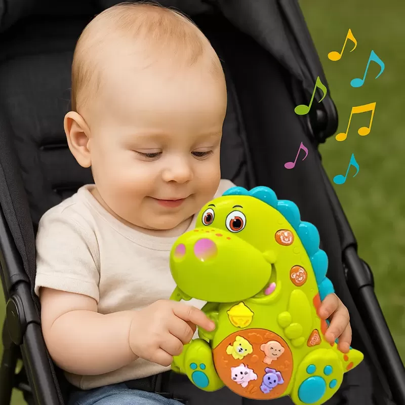 Jucarie interactiva muzicala cu functii si lumini, Dinozaur RCO, 14 x 14 cm, +12 luni