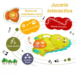 Jucarie interactiva muzicala cu functii si lumini, Dinozaur RCO, 14 x 14 cm, +12 luni