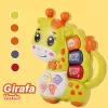 Mini orga muzicala Girafa verde cu sunete si lumini, jucarie interactiva 12+ luni