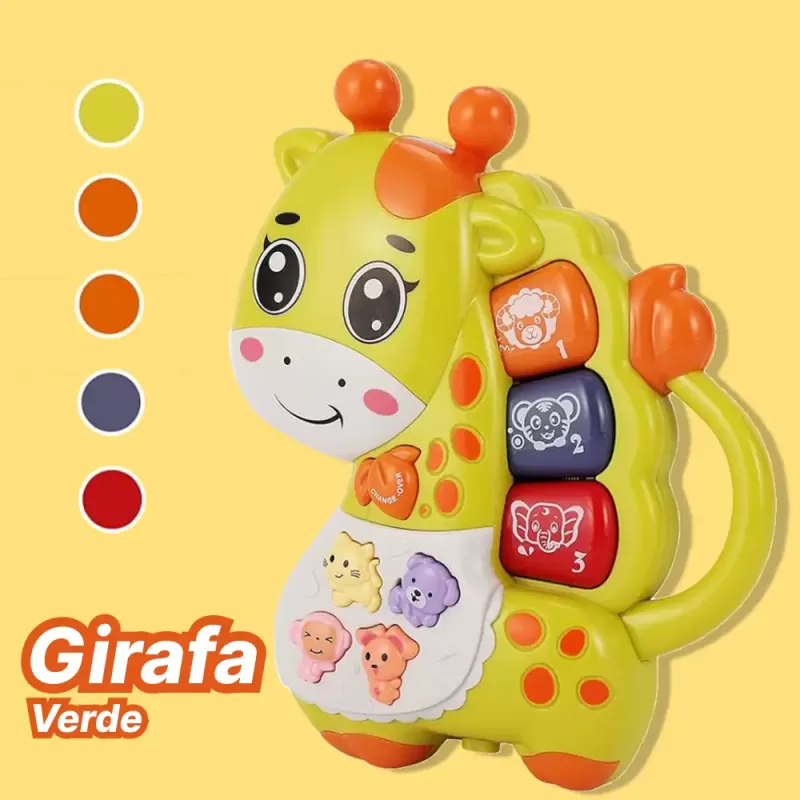 Mini orga muzicala Girafa verde cu sunete si lumini, jucarie interactiva 12+ luni