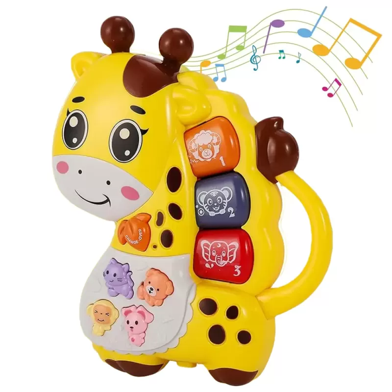 Mini orga muzicala Girafa galbena cu sunete si lumini, jucarie interactiva 12+ luni
