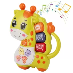 Mini orga muzicala Girafa verde cu sunete si lumini, jucarie interactiva 12+ luni