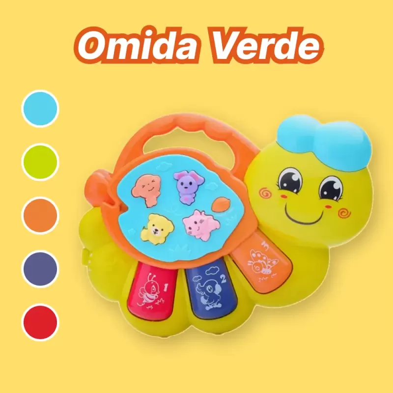 Jucarie interactiva muzicala cu functii si lumini, mini orga Omida RCO, 15 x 11 cm, +12 luni