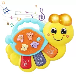 Jucarie interactiva muzicala cu functii si lumini, mini orga Omida RCO, 15 x 11 cm, +12 luni