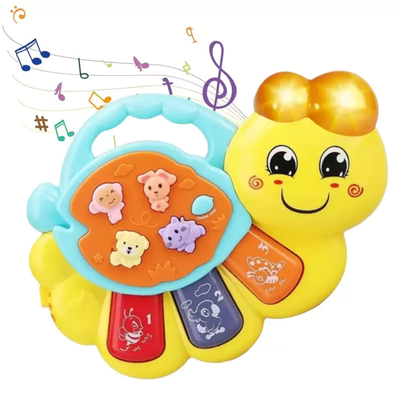 Jucarie interactiva muzicala cu functii si lumini, mini orga Omida RCO, 15 x 11 cm, +12 luni