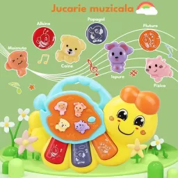 Jucarie interactiva muzicala cu functii si lumini, mini orga Omida RCO, 15 x 11 cm, +12 luni
