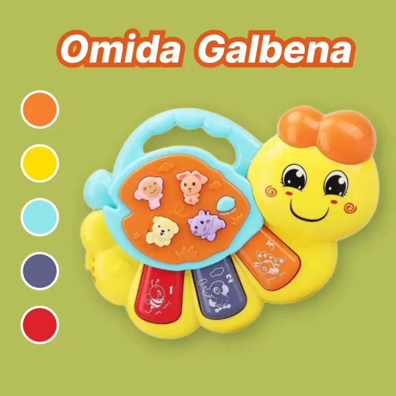 Jucarie interactiva muzicala cu functii si lumini, mini orga Omida RCO, 15 x 11 cm, +12 luni