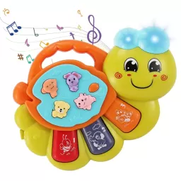 Jucarie interactiva muzicala cu functii si lumini, mini orga Omida RCO, 15 x 11 cm, +12 luni