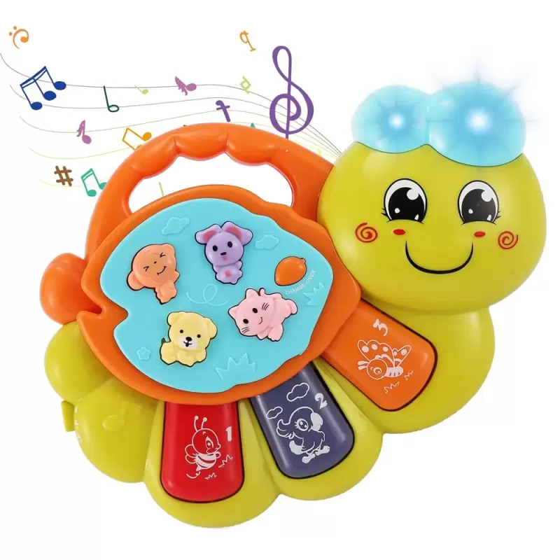 Jucarie interactiva muzicala cu functii si lumini, mini orga Omida RCO, 15 x 11 cm, +12 luni