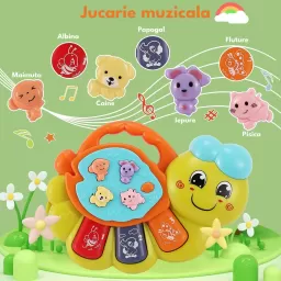 Jucarie interactiva muzicala cu functii si lumini, mini orga Omida RCO, 15 x 11 cm, +12 luni