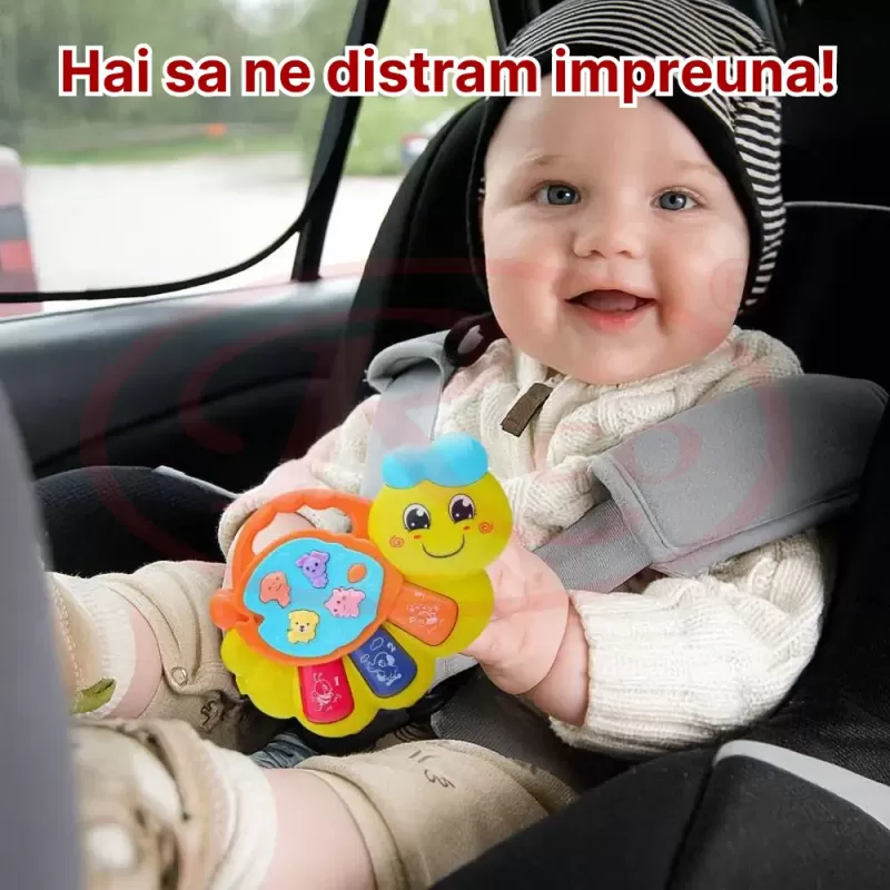 Jucarie interactiva muzicala cu functii si lumini, mini orga Omida RCO, 15 x 11 cm, +12 luni