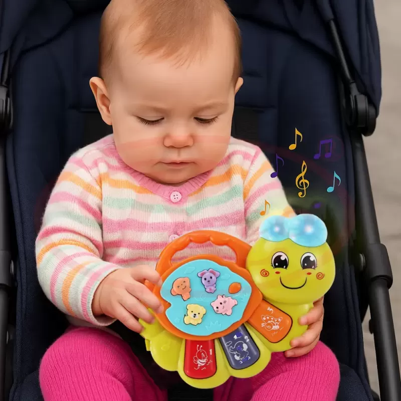 Jucarie interactiva muzicala cu functii si lumini, mini orga Omida RCO, 15 x 11 cm, +12 luni