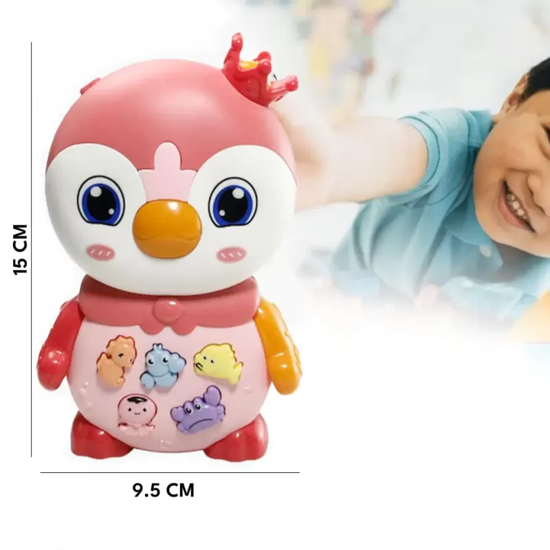 Jucarie interactiva muzicala cu functii si lumini, Pinguin Roz RCO, 15 x 9.5 cm, +12 luni