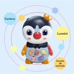 Jucarie interactiva muzicala cu functii si lumini, Pinguin RCO, 15 x 9.5 cm, +12 luni
