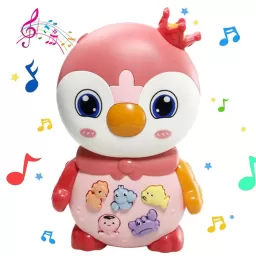 Jucarie interactiva muzicala cu functii si lumini, Pinguin Roz RCO, 15 x 9.5 cm, +12 luni