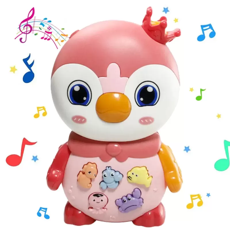 Jucarie interactiva muzicala cu functii si lumini, Pinguin Roz RCO, 15 x 9.5 cm, +12 luni