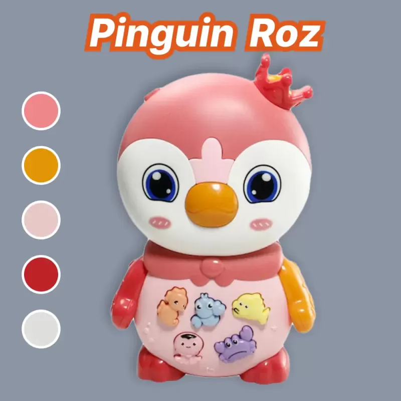 Jucarie interactiva muzicala cu functii si lumini, Pinguin Roz RCO, 15 x 9.5 cm, +12 luni