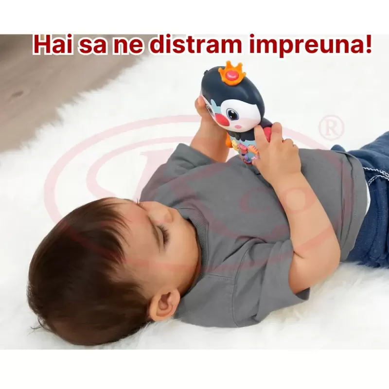 Jucarie interactiva muzicala cu functii si lumini, Pinguin RCO, 15 x 9.5 cm, +12 luni