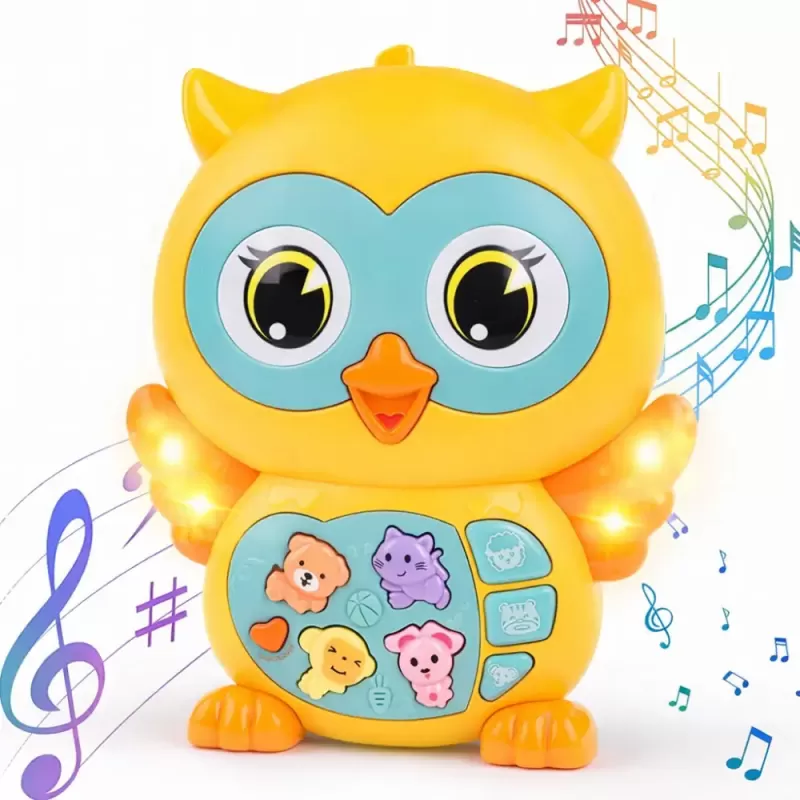 Jucarie interactiva muzicala cu functii si lumini, Bufnita RCO Galbena, +12 luni