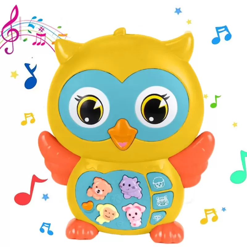 Jucarie interactiva muzicala cu functii si lumini, Bufnita RCO Galbena, +12 luni