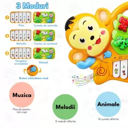 Jucarie interactiva muzicala cu functii si lumini, mini orga Maimuta RCO, 27 x 18 cm, +12 luni