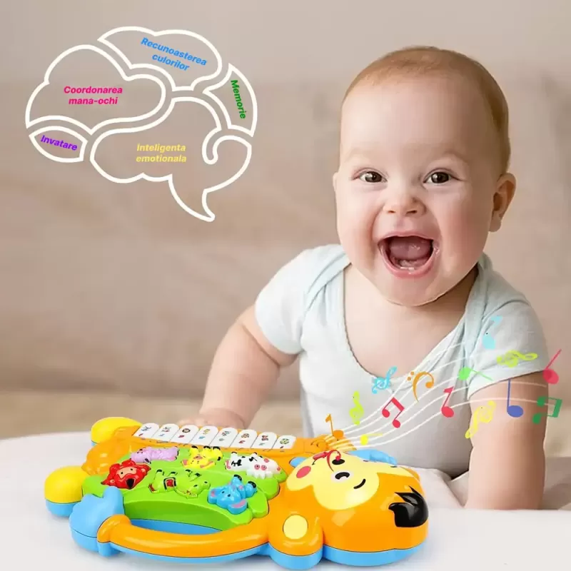 Jucarie interactiva muzicala cu functii si lumini, mini orga Maimuta RCO, 27 x 18 cm, +12 luni