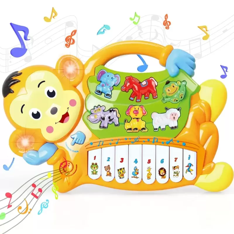 Jucarie interactiva muzicala cu functii si lumini, mini orga Maimuta RCO, 27 x 18 cm, +12 luni