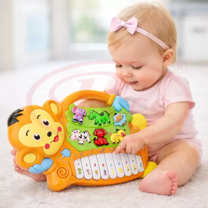 Jucarie interactiva muzicala cu functii si lumini, mini orga Maimuta RCO, 27 x 18 cm, +12 luni