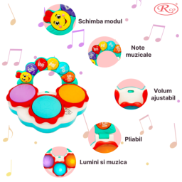Jucarie Interactiva Muzicala cu functii si lumini, mini toba Omiduta RCO, 26x24x6 cm, +12 luni