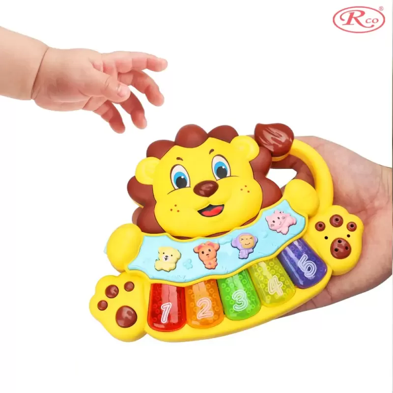 Jucarie interactiva muzicala cu functii si lumini, Mini orga Leu RCO, 14 x 17.5 cm, +12 luni