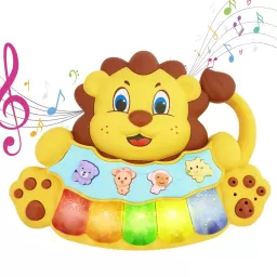 Jucarie interactiva muzicala cu functii si lumini, Mini orga Leu RCO, 14 x 17.5 cm, +12 luni