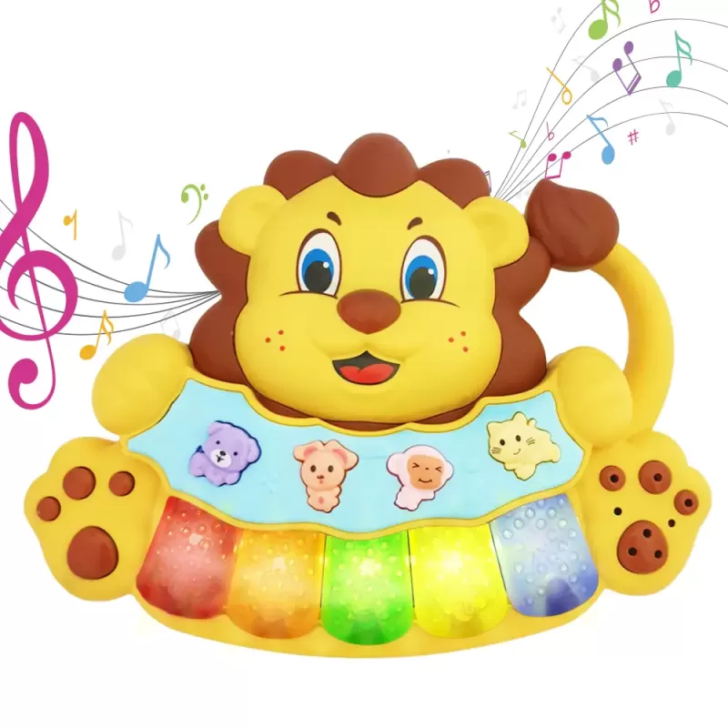 Jucarie interactiva muzicala cu functii si lumini, Mini orga Leu RCO, 14 x 17.5 cm, +12 luni